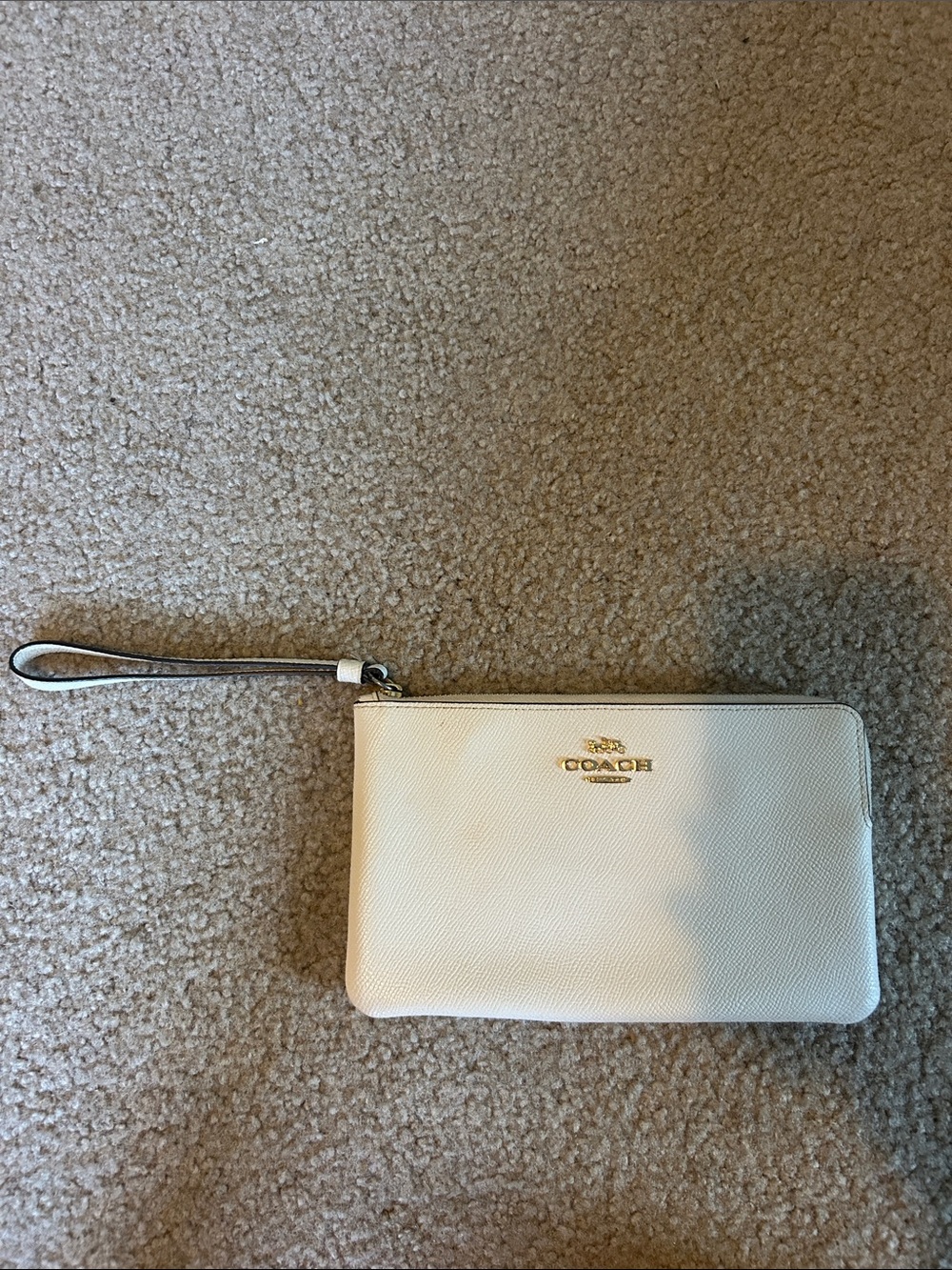 Coach Ivory Leather Zip Wristlet with Gold Logo